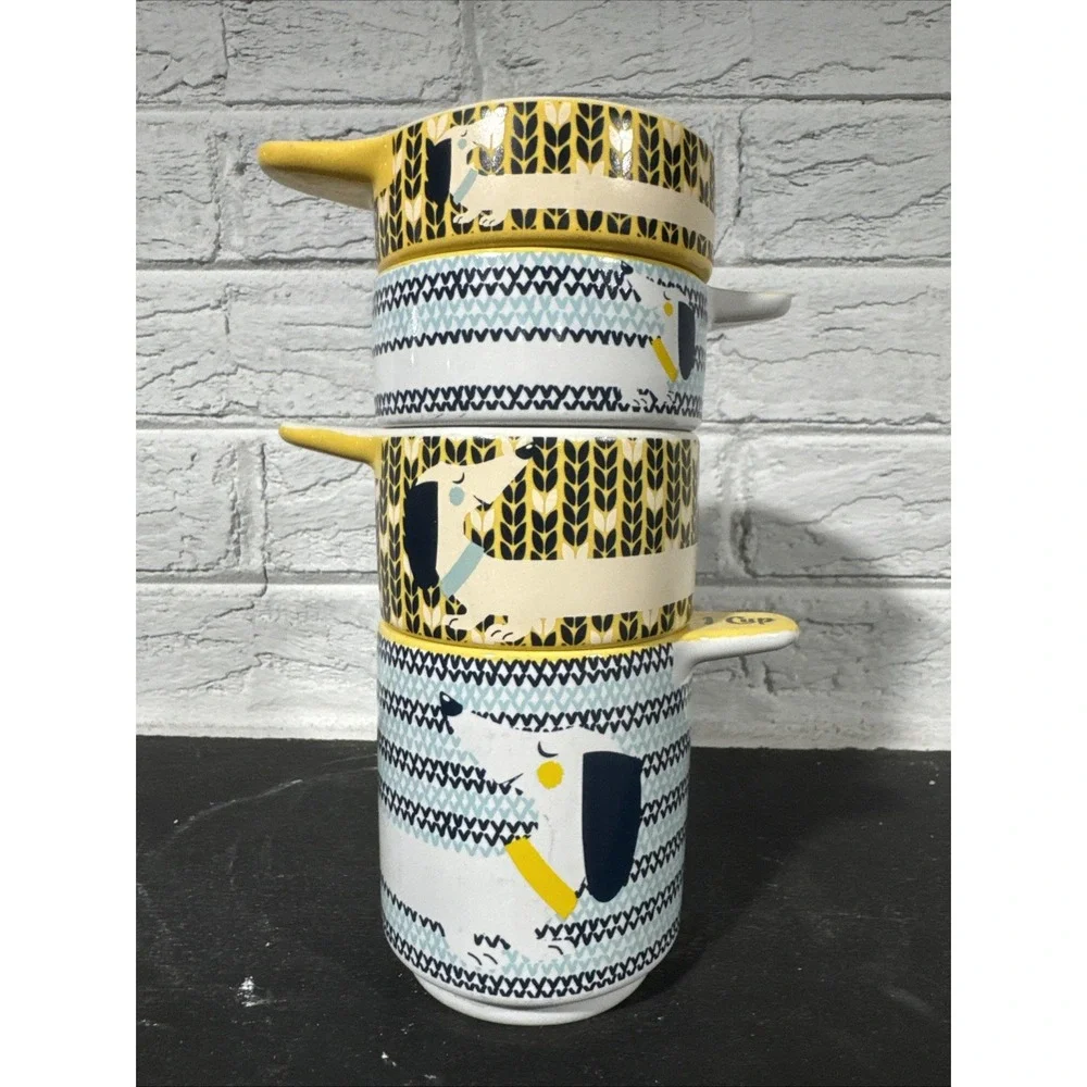 Kitsch N Glam Dachshund Stacking Measuring Cups Blue and Yellow Wiener Dog 4 Pcs